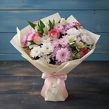 Букет цветов из:  Хризантемы, Альстромерии и Розы в Костомукше